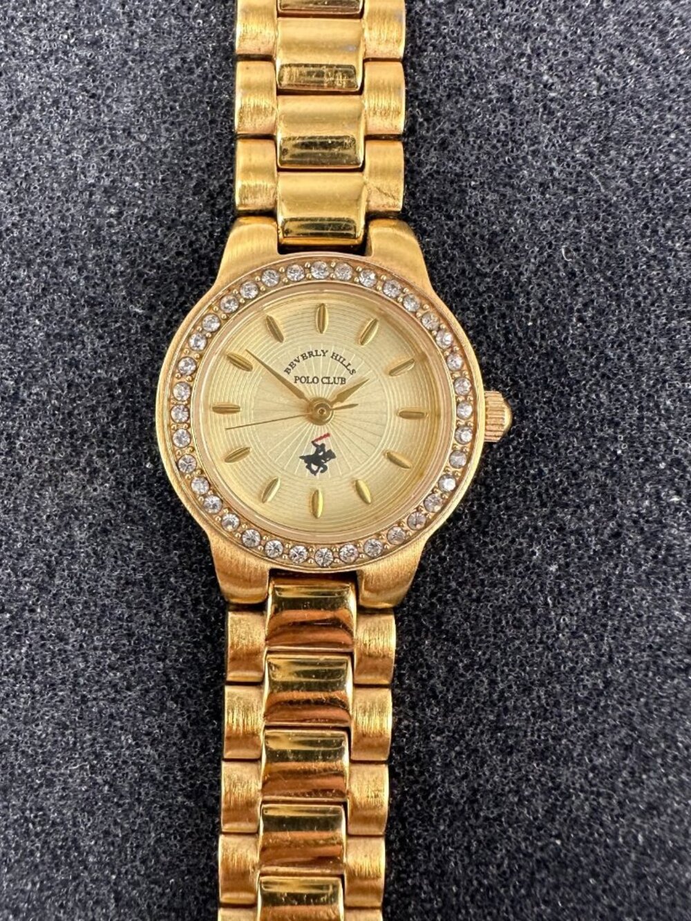Beverly Hills Polo Club Watch Women 23K Gold Plated Crystal Bezel New Battery